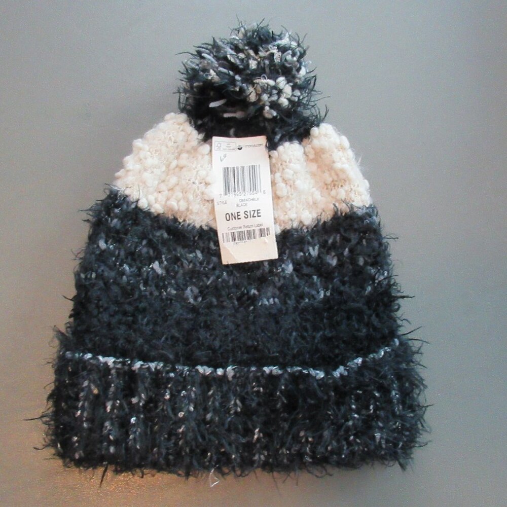 Charter Club Women's Mixed Media Beanie Hat, Black/Ivory, One Size